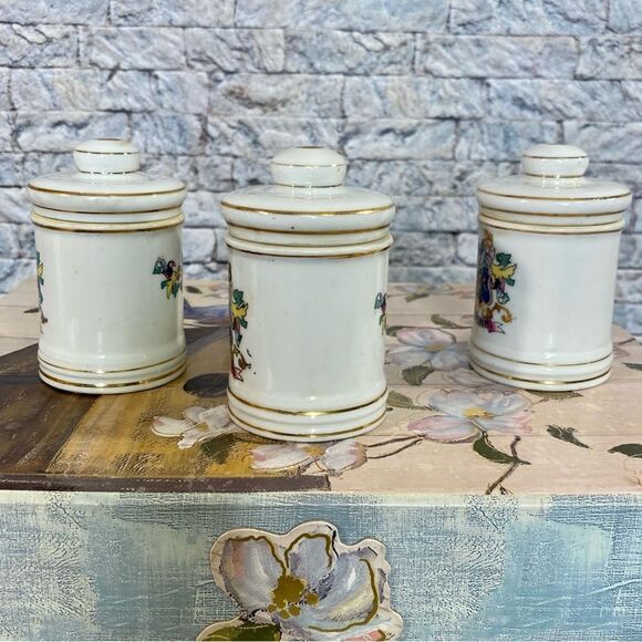 Vintage 1930s Japan Porcelain Covered Apothecary Jars with Lids Set of 3 - Picture 8 of 8